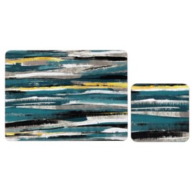 Set of 4 (8pc) Abstract Placemat & Coaster Set, Cork Backed Placemats, & Kitchen Protector Mats for Decoration, Heat-Resistant Coating & Cork Board Base Cork Placemats