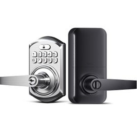 TEEHO Keypad Door Lock with Handle: Keyless Entry Door Lock with Handle - Front Door Digital Electronic Deadbolt Lock - Anti-Peeping Coded Door Lock - Auto Lock, Passage Mode, Easy Installation