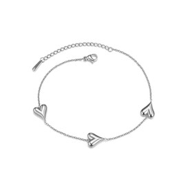 AllerPierce Anklets for Women, Adjustable Silver Women’s Heart Anklets Bracelet, Stainless Steel Foot Chain Waterproof Summer Beach Anklet Jewellery Gifts for Women Girls
