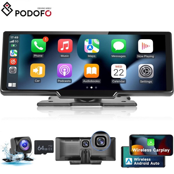 Podofo 9.3" 2.5K Car Portable Wireless Apple CarPlay Android Auto