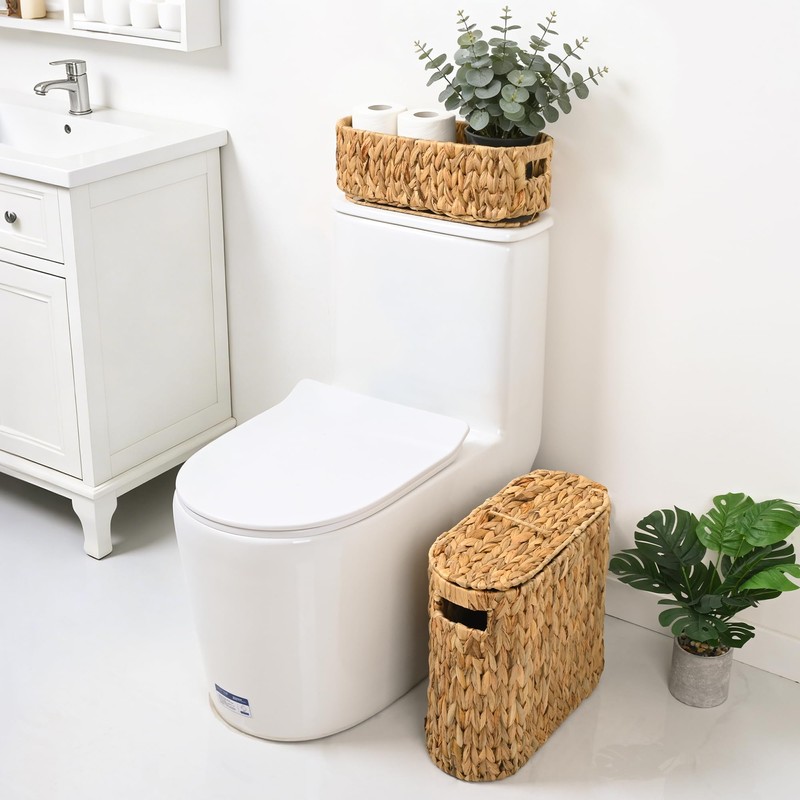 Livole 2-in-1 Wicker Water Hyacinth Toilet Paper Storage with Lid,