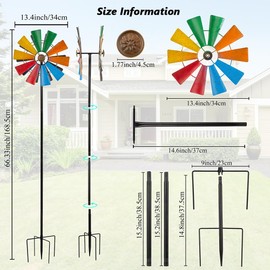Stargarden Wind Spinners Outdoor, 13 Inch Kinetic Pinwheels, Colorful Metal Garden Spinners Double Windmill for Yard, Lawn, Patio