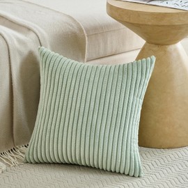 Fancy Homi Set of 2 Sage Green Boho Decorative Throw Pillow Covers 20x20 Inch for Bedroom Couch Bed, Soft Fuzzy Cozy Striped Corduroy Cushion Case, Bohemian Home Decor, Men Women Teen Girls Gift