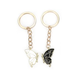 MUCOOS Key Ring, Elegant White and Black Butterflies in Set of 2 as Lucky Charm, Gifts for Women, Birthday Gift for Girlfriend, School Gifts, Assorted colours