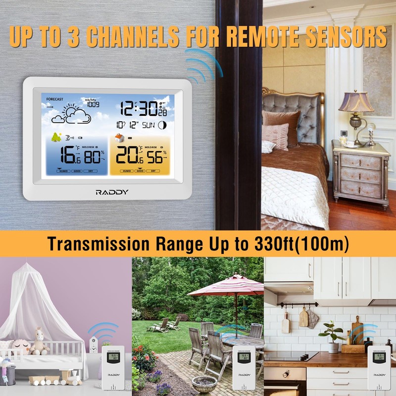 Raddy WM6 Weather Station with 2000mAh Rechargeable Battery, Wireless Indoor