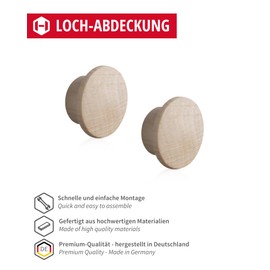 Gedotec Cover Caps Hole Covers Wood for Blind Bore Diameter 10 mm | Solid Wood Maple Natural | Total Diameter 15 mm | Caps Round for Pressing in | Pack of 20 - End Caps for Furniture & Screw Holes
