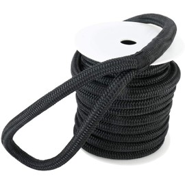 YaeMarine 3/4 Inch x 50 ft Double Braid Nylon Dockline Dock Line Mooring Rope Marine Boat Dock Lines with 15" Loop Black for Boats