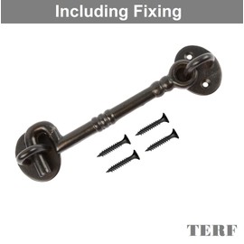 TERF® 150mm Heavy Duty Antique Black Cabin Door Hook and Eye Lock 150mm (6 inch) Cabinet Latch Catch including Fixing Screw For Door Gate Window Closet Shed Latch - Pack of 2