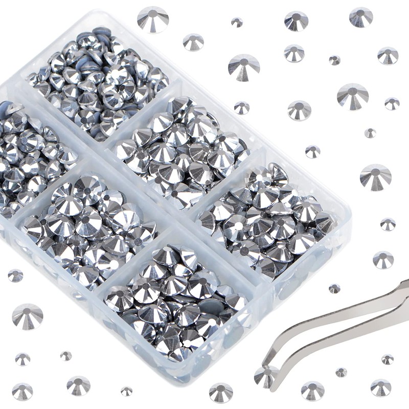 QOGIR 6300pcs Metallic Silver Hotfix Rhinestones for Crafts Clothes DIY
