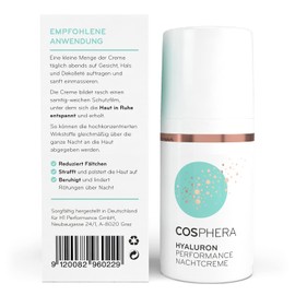 Cosphera Hyaluronic Night Cream 100% Vegan - Night Cream Against Wrinkles, Bags and Dark Circles 30 ml - Face Cream for Men and Women