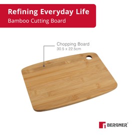 Bergner - Bamboo Cutting Board - Natural Wooden Chopping Board - Ideal for Kitchen Prep - Vegetables, Poultry, Fish & Meat - 30.5 x 22.5cm