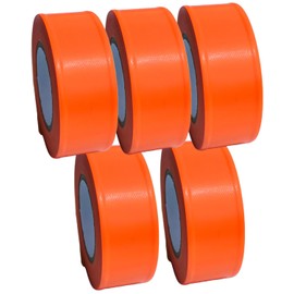 5 Rolls Flagging Marking Tape Orange,Non-Adhesive Survey Tape,Hi-Vis Plastic Ribbon Outdoor,Fade-Resistant for Surveyors Tree Hunting Trail Boundaries & Hazardous Areas Workplace (1" x 100′/Roll)