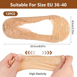 Vylro 6 Paar Ballerina Atmungsaktiv Spitze Socken,Damen Füßlinge Aus Spitze,36-40 Unsichtbare Füßlinge Aus Spitze,Damen Rutschfest,Unsichtbare Ballerina Socken,für Ballerinas Loafer Sneaker