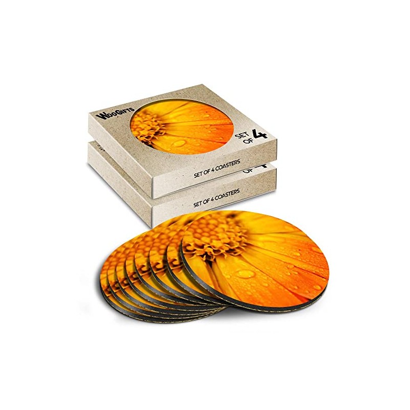 8 x Round Coasters - Orange Marigold Flower Cork Backed