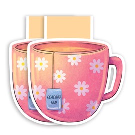 (2Pcs) Reading Time Magnetic Bookmark Tea Cup Page Markers Gift for Reading Lover Nerd Book Addict Bookish Bookworm Reader Office Stationery - Size 2.8"x2.5" When Folded