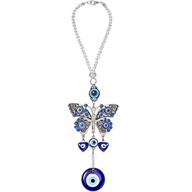 Evil Eye Car Hanging Ornament Evil Blue Eye Butterfly Charms for Rear View Mirror Evil Eye Beaded Decor Evil Eye Car Accessories Evil Eye Window Pendent for Window Car Door Frame Balcony (Chic Style)