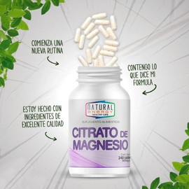 Natural Energy Citrato de Magnesio 400 mg por Porción  240 Tabletas  120 Porciones  Suplemento Alimenticio                                            