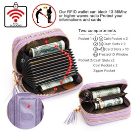 APHISON RFID Credit Card Holder Zipper Card Case Keychain Small Wallet for Women 1942-2 LIGHT-PURPLE
