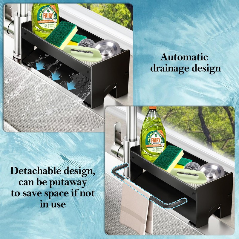 OWill Kitchen Sink Caddy, Kitchen Sink Organiser with Self Draining