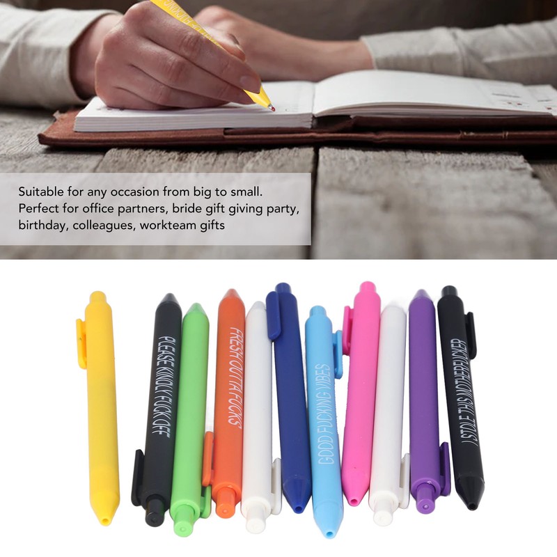11Pcs Press Ballpoint Pen Colorful Shell 0.5mm Ballpoint Pen Black