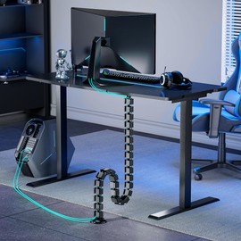 PEGZONE Under Desk Cable Management Spine, Flexible Cable Snake Organizer for Standing Desk, Screw Mounted Vertebrae Wire Management for Table, Black
