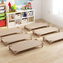 KOTEK Stackable Sleeping Daycare Cots for Kids, Portable Toddler Nap Cots, 52" L x 23" W, Ready-to-Assemble, Space-Saving Children Naptime Cot for Classroom Preschool (Set of 6, Sand)