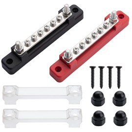 ZEALfix 12V-48V Bus Bar Power 6 Terminal Blocks 150A M6*2 M4*6 Screws Terminals Distribution Block for Car, RV, Yacht, Ship (Red&Black)