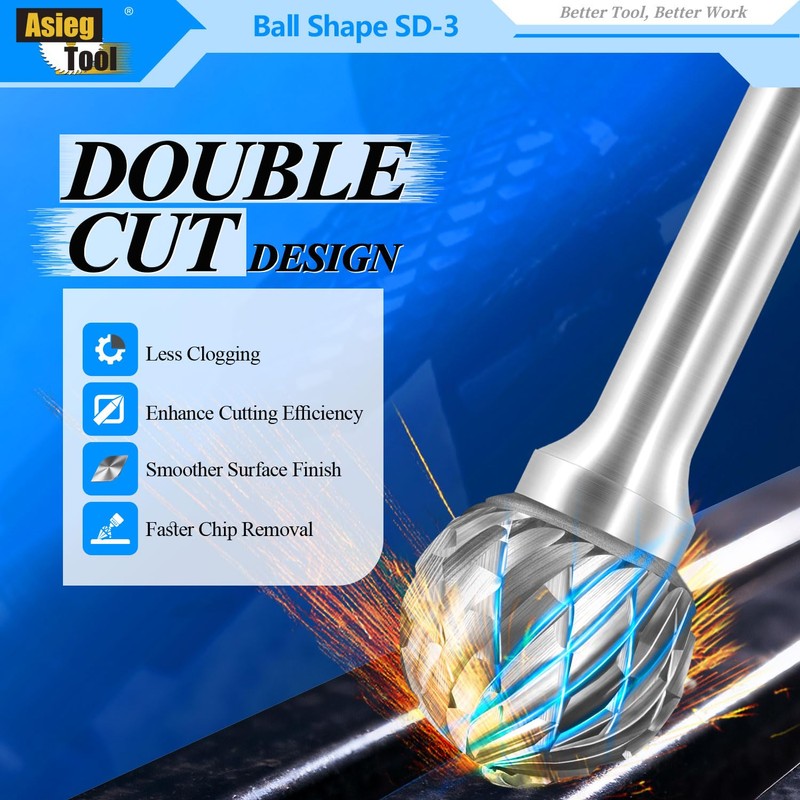 SD-3 Tungsten Carbide Burr Rotary File Ball Shape Double Cut