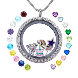 Beffy Happy Birthday Gift & Women Gift, Round Floating Living Memory Charm Lockets Necklace
