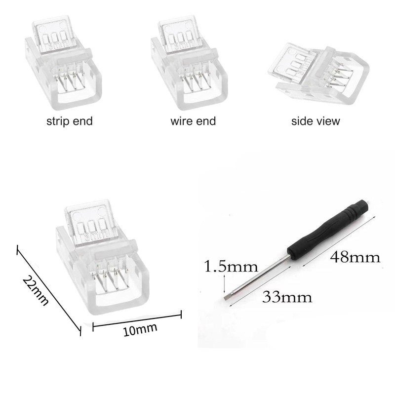 PACIOCEAN 10Pcs 8mm 4 Pin RGB LED Light Strip Connector
