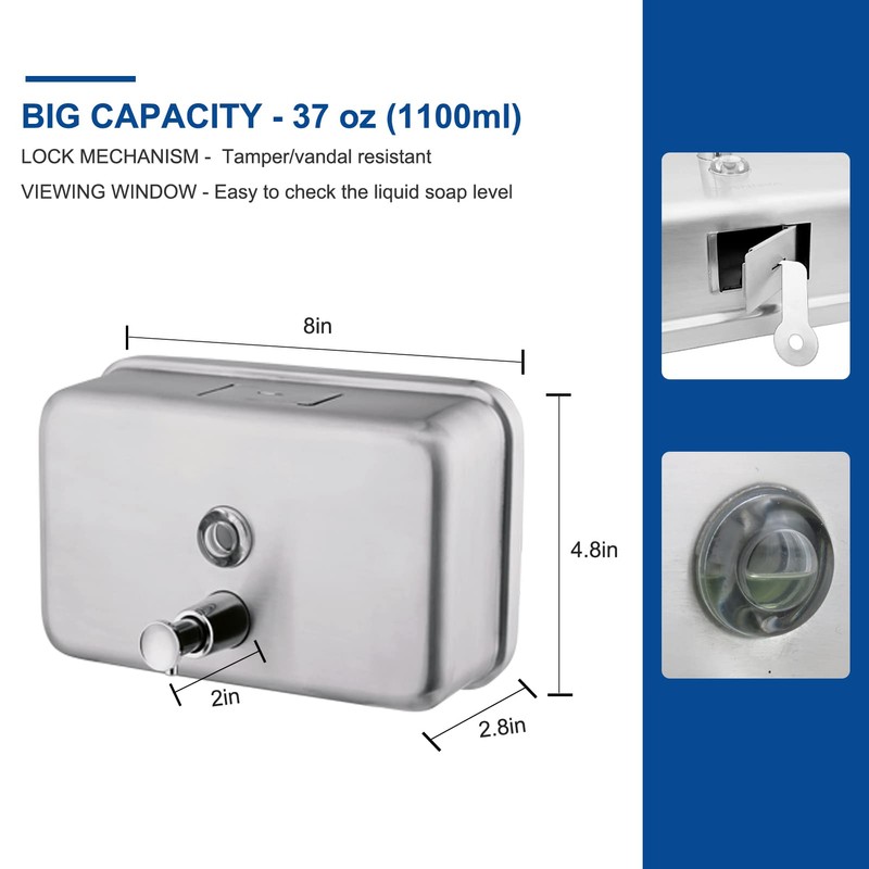 VANNSOO Commercial Wall Mount Stainless Steel Soap Dispenser, Rust-Proof Lining