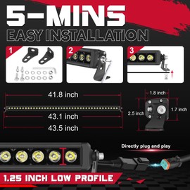 OFFROADTOWN 40 Inch 400W LED Light Bar Single Row Off Road Driving Lights Spot Bumper Roof Bars Slim LED Work Light with Wiring Harness for Truck Pickup UTV SUV Toyota RZR