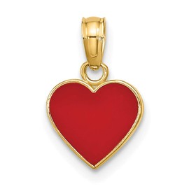 14k Yellow Gold 3D Polished Enameled Heart Charm Pendant