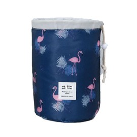 Magik 1-2 Pcs Large Barrel Travel Cosmetic Bag Nylon Organizer Drawstring Toiletry (Navy Flamingo, 1 Pack)