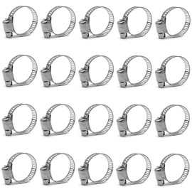 20Pcs-Hose Clamp,304 Stainless Steel Hose Clamps, Adjustable 16-25mm (5/8-1 inch) Range Hose Clips,Worm Gear Hose Clamp Fuel Line Clamp for Plumbing/Automotive/Mechanical Application