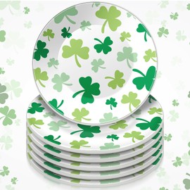 SiliFine 6 Pcs 6 Inch St. Patrick's Day Ceramic Decorative Plate Irish Shamrock Tableware Plate Leaf Clover Display Dish for St. Patrick's Celebration, Dinner Party, Wedding(White)