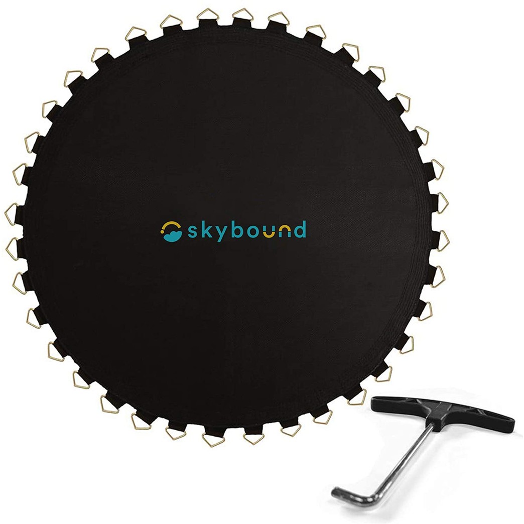 SkyBound Replacement Trampoline Mat, Fits 12ft Frames w/Spring Tool and Durable V-Rings, Bounce Safely with Extra Rows of Stitching