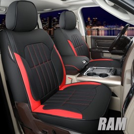 Truckiipa Car Seat Covers Full Set, Dodge Ram Seat Covers Full Coverage Leather Protector Pickup Truck Accessories, Custom Fit for 2002-2018 Ram 1500,2002-2023 Ram 2500 3500 Crew Mega Cab, Red