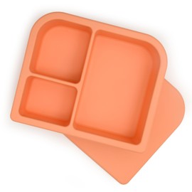 PrimaStella Unbreakable Silicone Lunch Box for Kids and Adults - Divided Bento Box (Orange)
