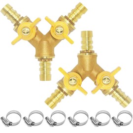 Beduan 3 Way Shut Off Ball Valve 3/8" Hose Barb 2 Switch Brass Y Shaped Valve for Fuel Water Gas Air(Pack of 2)
