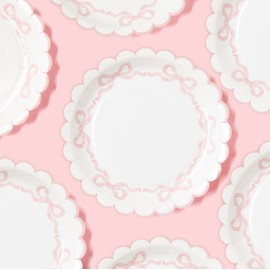 Sweetie Soirées Pink Coquette Bow Dessert Plates - 7"" | 25-Pack | For Pink Bow Theme First Birthdays, Baby Shower, and She's Tying the Knot Bachelorette Party Decor | Premium Quality, ssbow1dessert
