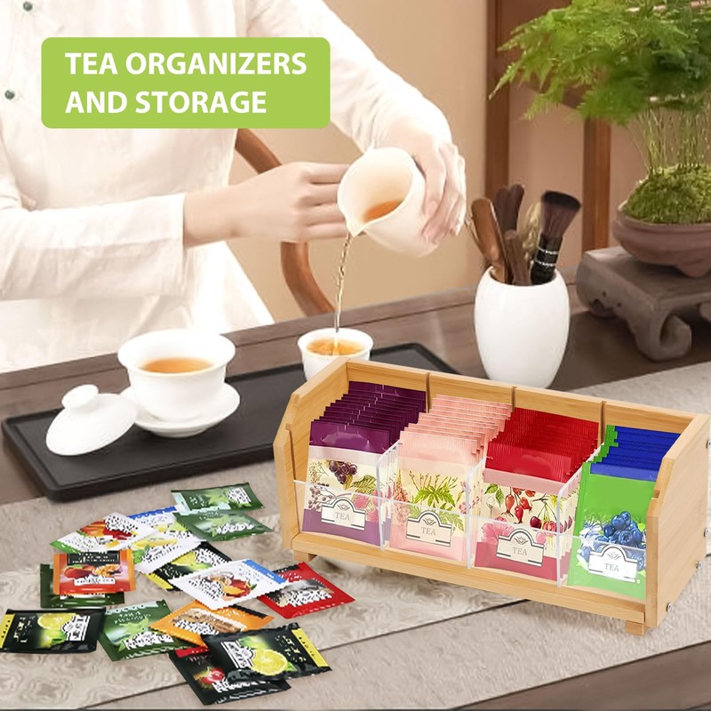 Qivine Wooden Tea Box, Bamboo Tea Caddy for Tea Bags
