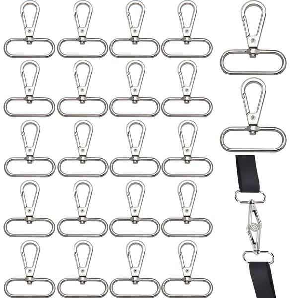 HONGECB Pack of 20 Rotating Carabiners, 360 Degree Rotatable Trigger Snap Carabiner Hook D-Ring for Key Chains, Dog Leashes, Hanging, Crafts or Decorations etc. (Silver, 32 mm)