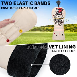Hybrid Headcover, Golf Head Covers, Beige Leather Golf Club Covers with Poker & Dice Print, Stylish Golf Accessories for Women, Practical Head Covers for Hybrid Golf Clubs for Men & Golf Club Set