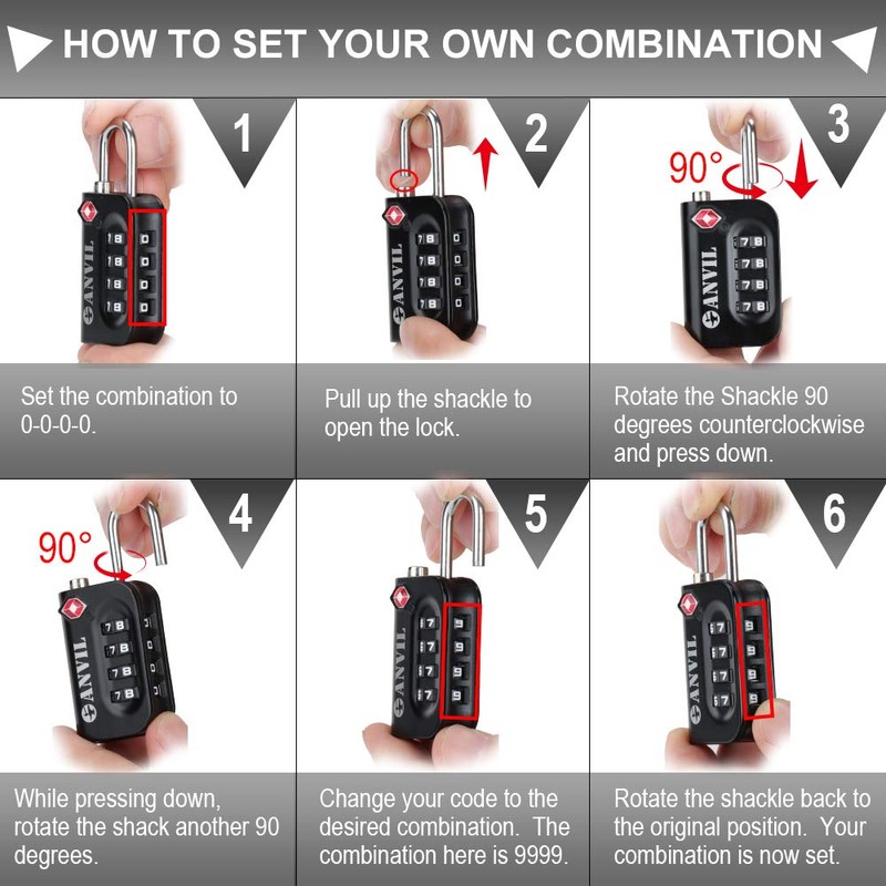 ANVIL TSA Approved Luggage Lock - 4 Digit Combination, 10,000