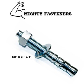 MIGHTY FASTENERS Zinc-Plated Steel Wedge Anchors, 1/2" X 3-3/4" - Heavy-Duty Mounting Bolts for Concrete - 25 Pack