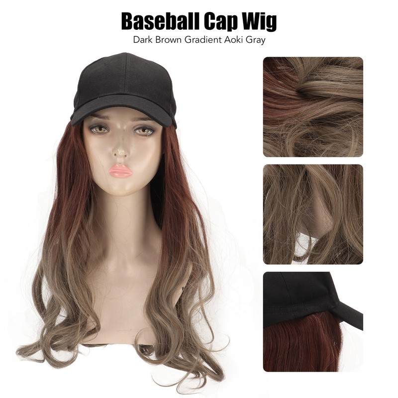 Baseball Cap Wig Women Fashionable Adjustable Hat Synthetic Long Wavy