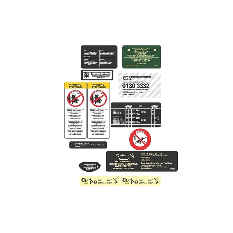 LST Safety Sign Sticker Airbag Tyre Pressure 5 Series E39