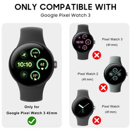 GCVSE Pack of 3 Protective Cases Compatible with Pixel Watch 3 Case 45 mm, 360° Omni-Directional PC Case + Screen Protector, Ultra Thin Anti-Dust Anti-Scratch Protective Case (Transparent, Silver,