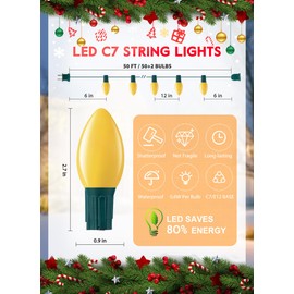 Multicolor C7 LED Christmas String Lights, 25FT C7 Vintage Christmas Lights, Commercial Connectable Christmas Tree Lights for Xmas Holiday Roofline Garden Wedding Decor